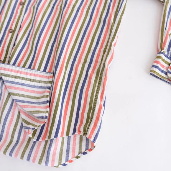 Vintage 90s Eddie Bauer  Blue Coral Stripe Button Down Dress Shirt 100% Cotton M - Picture 5 of 12
